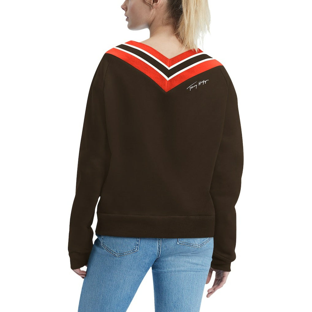 Cleveland Browns Tommy Hilfiger Women's Heidi Raglan V-Neck Sweater - Brown - NFL