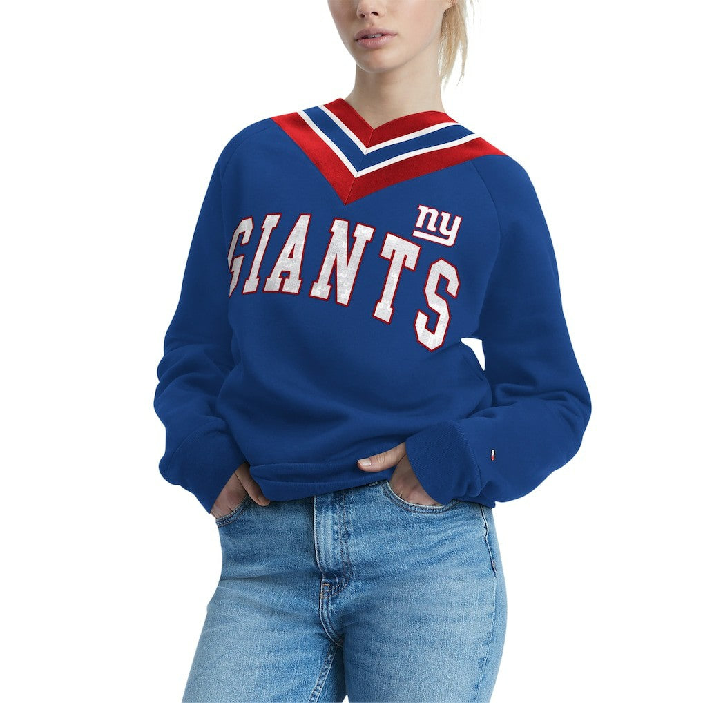 New York Giants Tommy Hilfiger Women's Heidi Raglan V-Neck Sweater - Royal - NFL