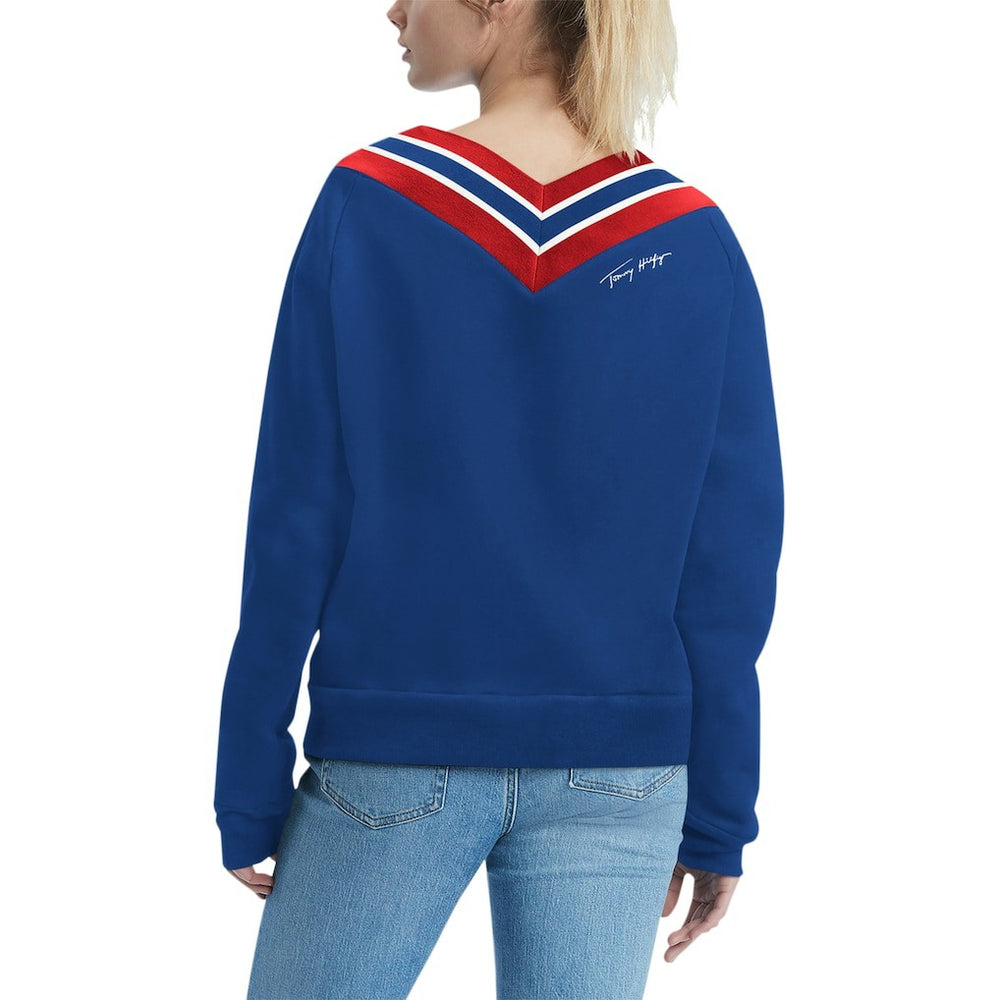 New York Giants Tommy Hilfiger Women's Heidi Raglan V-Neck Sweater - Royal - NFL