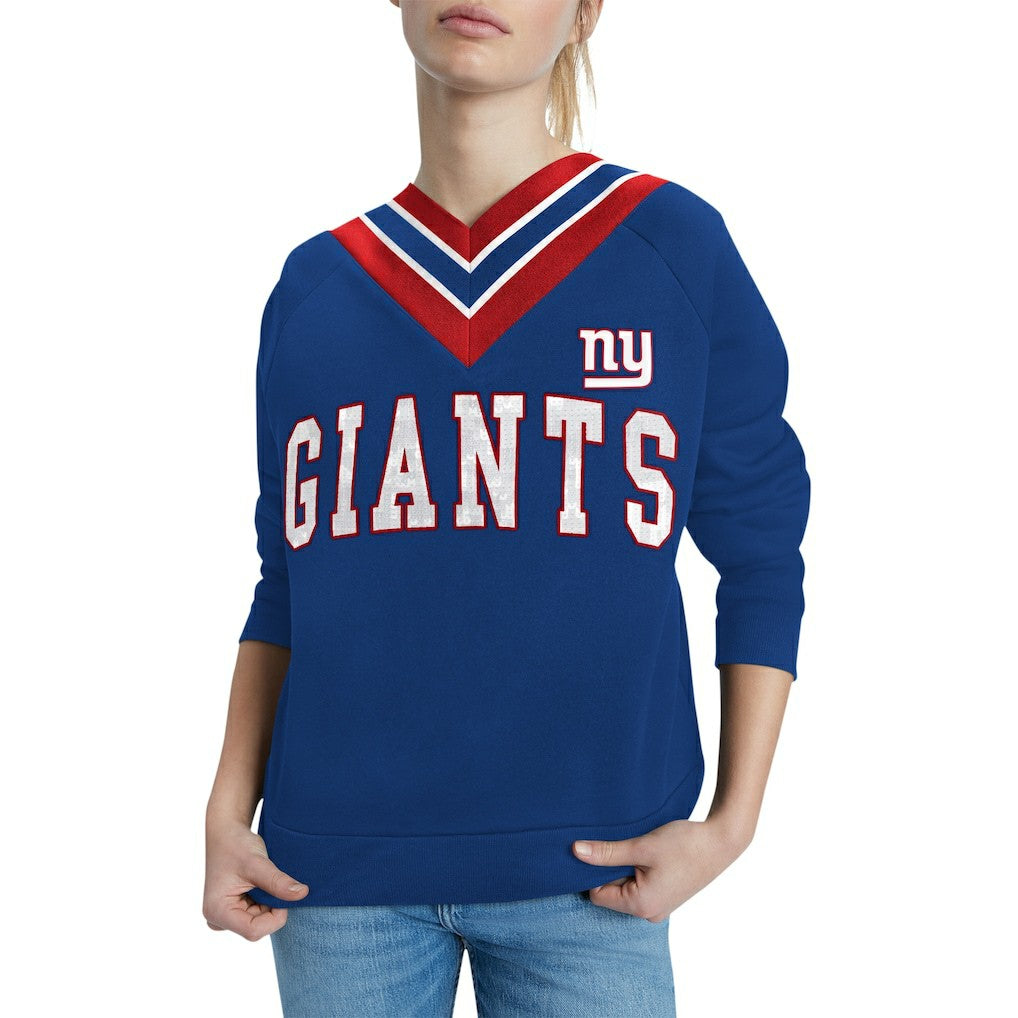 New York Giants Tommy Hilfiger Women's Heidi Raglan V-Neck Sweater - Royal - NFL