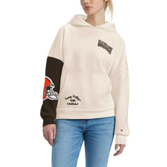 Cleveland Browns Tommy Hilfiger Women's Harriet Pullover Hoodie - Cream/Brown - NFL