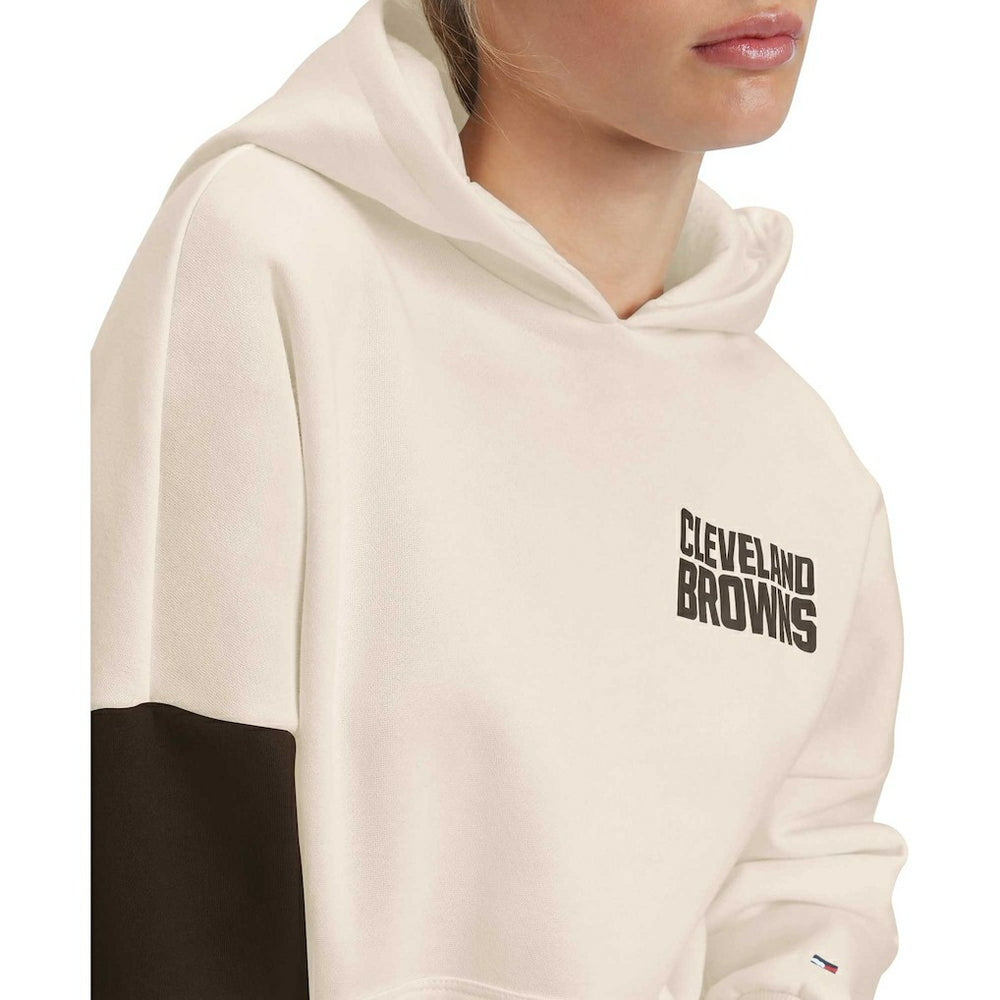 Cleveland Browns Tommy Hilfiger Women's Harriet Pullover Hoodie - Cream/Brown - NFL