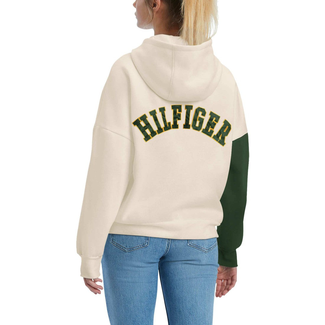 Green Bay Packers Tommy Hilfiger Women's Harriet Pullover Hoodie - Cream/Green - NFL