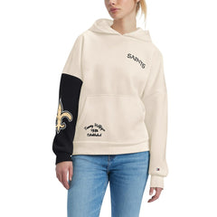 New Orleans Saints Tommy Hilfiger Women's Harriet Pullover Hoodie - Cream/Black - NFL