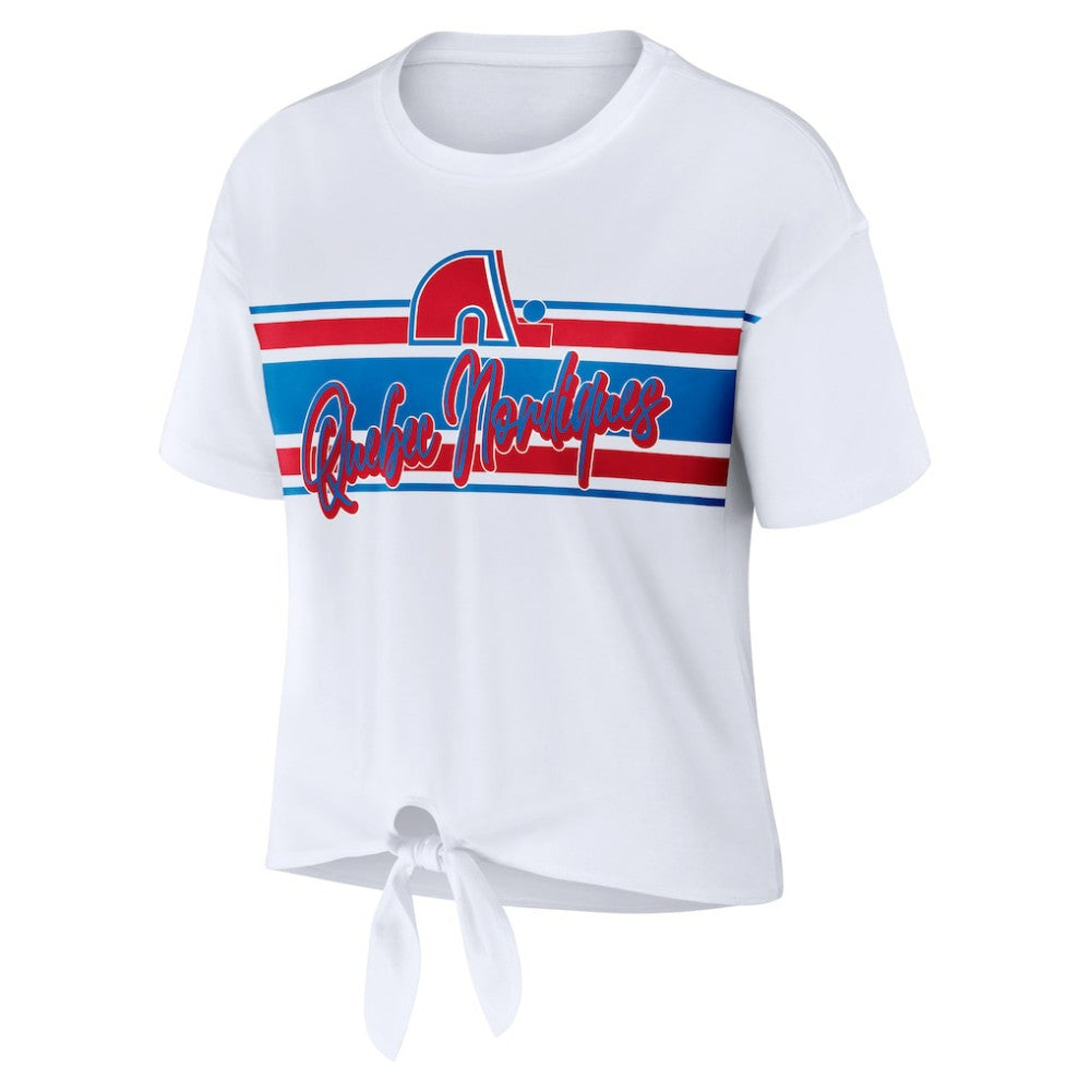 Colorado Avalanche WEAR by Erin Andrews Women's Front Knot T-Shirt - White | NHL on sale