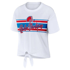 Colorado Avalanche WEAR by Erin Andrews Women's Front Knot T-Shirt - White | NHL on sale
