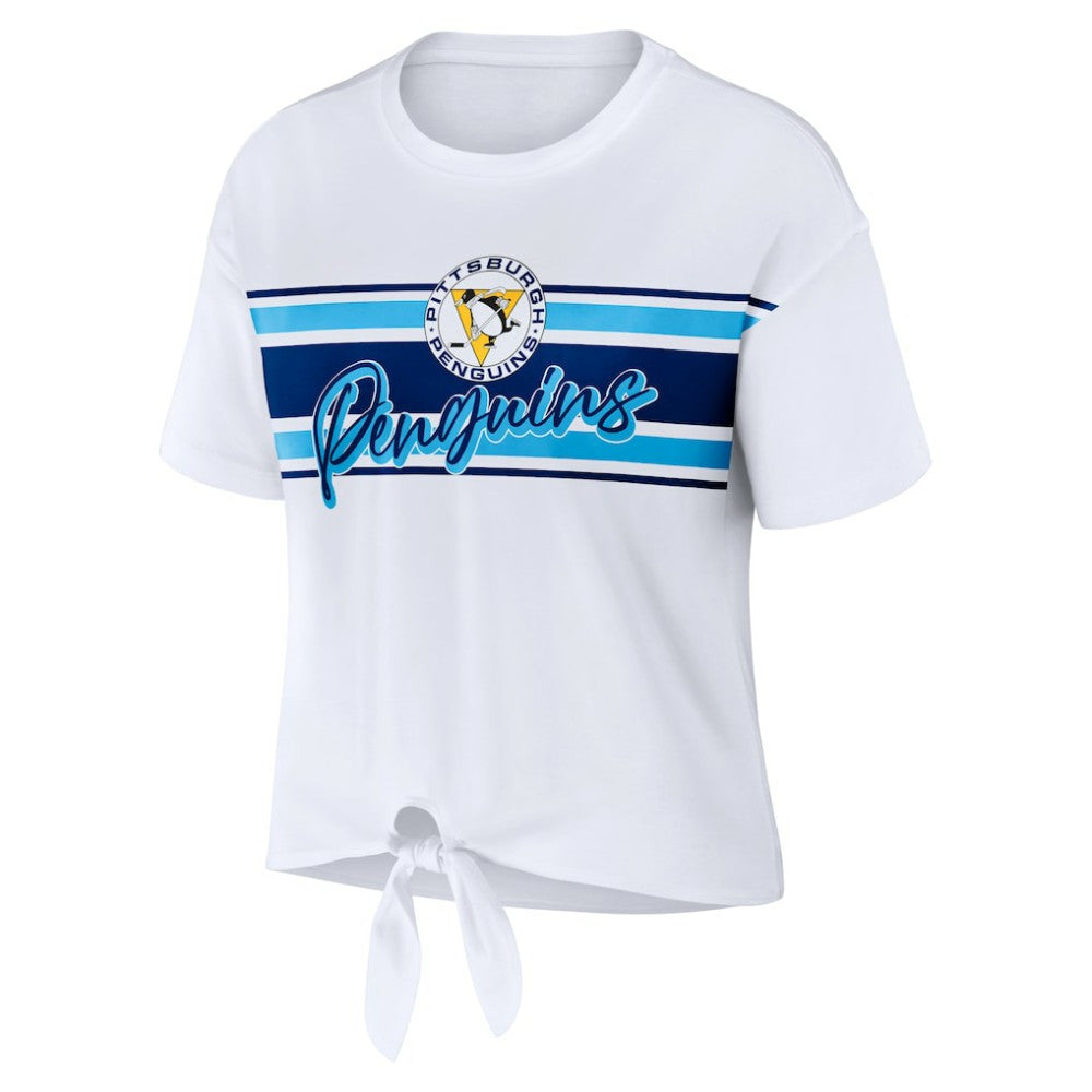 Pittsburgh Penguins WEAR by Erin Andrews Women's Front Knot T-Shirt - White | NHL Lifestyle