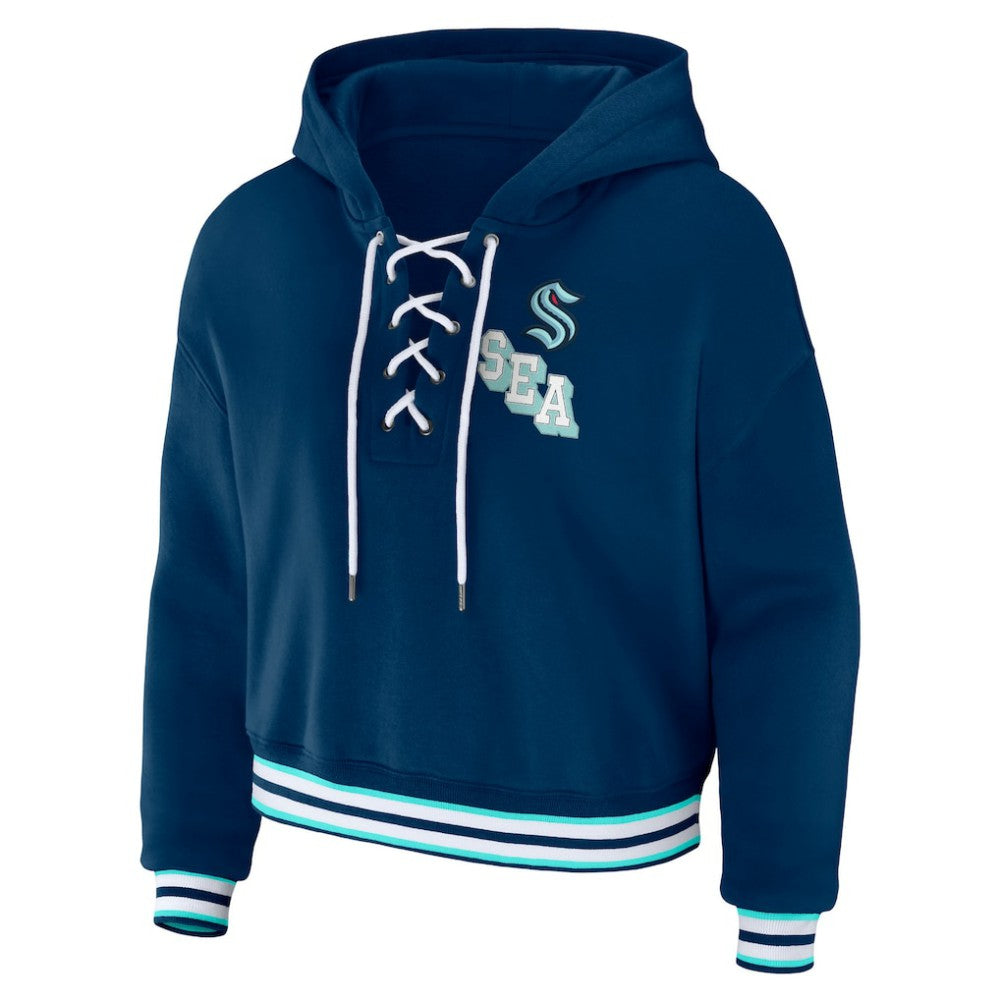 Seattle Kraken WEAR by Erin Andrews Women's Lace-Up Pullover Hoodie - Blue | NHL Lifestyle