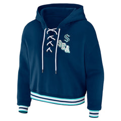 Seattle Kraken WEAR by Erin Andrews Women's Lace-Up Pullover Hoodie - Blue | NHL Lifestyle