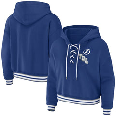 Tampa Bay Lightning WEAR by Erin Andrews Women's Lace-Up Pullover Hoodie - Blue | NHL near me