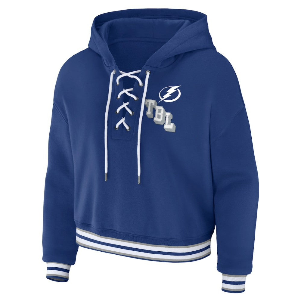 Tampa Bay Lightning WEAR by Erin Andrews Women's Lace-Up Pullover Hoodie - Blue | NHL near me