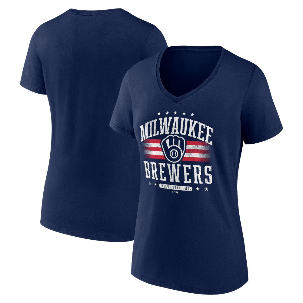 Milwaukee Brewers Women's Americana Team V-Neck T-Shirt Discount