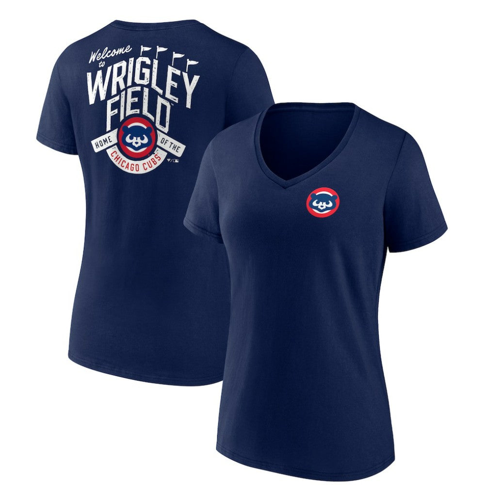 Chicago Cubs Women's Hometown Collection Wrigley V-Neck T-Shirt Discount