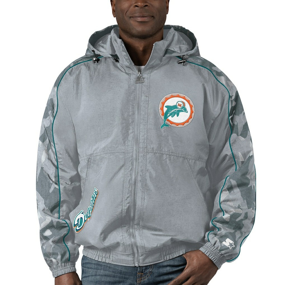Miami Dolphins Starter Thursday Night Gridiron Throwback Full-Zip Jacket - Gray - NFL
