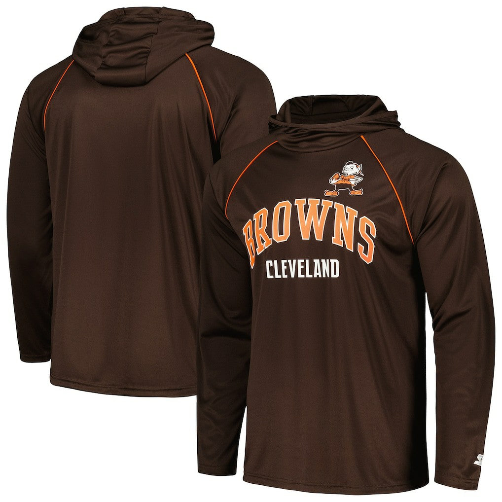 Cleveland Browns Starter Gridiron Classics Throwback Raglan Long Sleeve Hooded T-Shirt - Brown - NFL