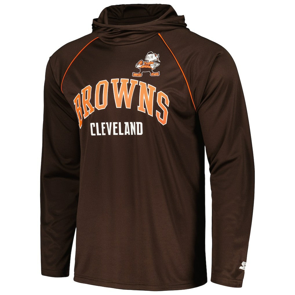 Cleveland Browns Starter Gridiron Classics Throwback Raglan Long Sleeve Hooded T-Shirt - Brown - NFL