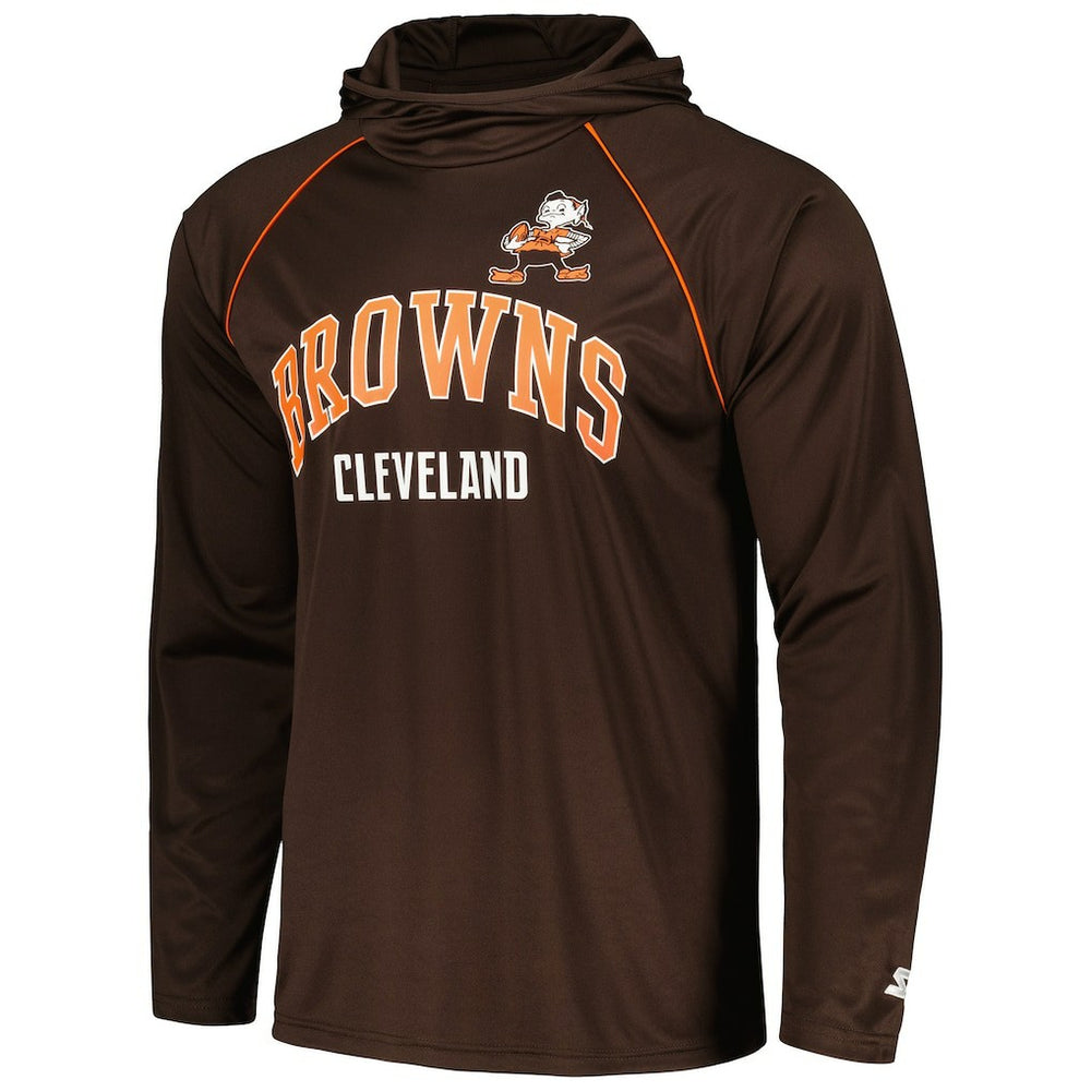 Cleveland Browns Starter Gridiron Classics Throwback Raglan Long Sleeve Hooded T-Shirt - Brown - NFL