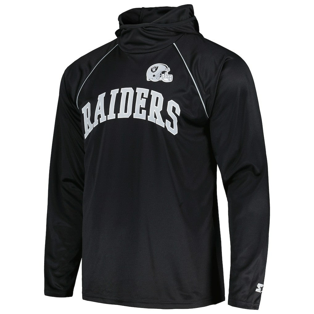 Las Vegas Raiders Starter Gridiron Classics Throwback Raglan Long Sleeve Hooded T-Shirt - Black - NFL