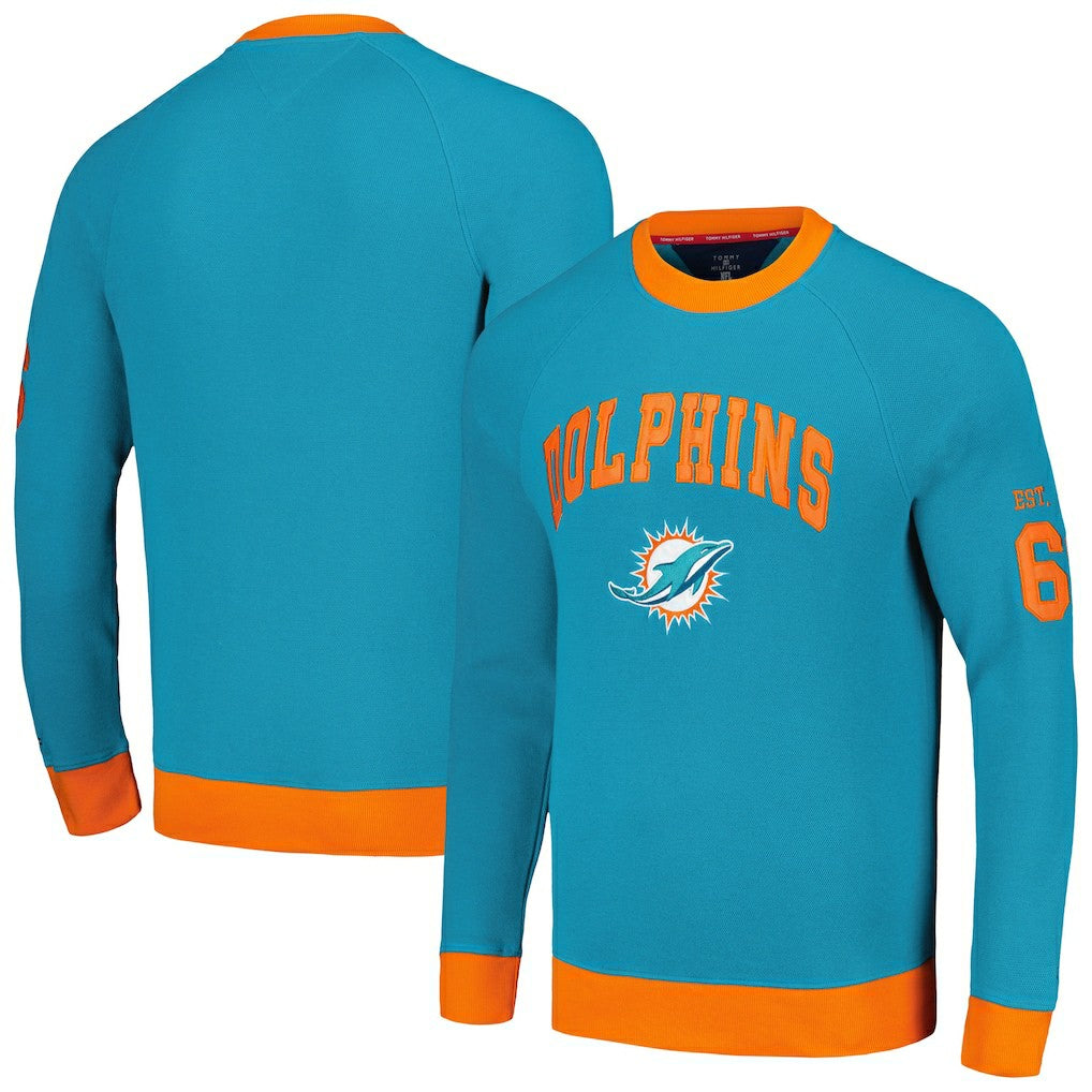Miami Dolphins Tommy Hilfiger Reese Raglan Tri-Blend Pullover Sweatshirt - Aqua - NFL
