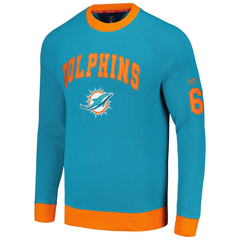 Miami Dolphins Tommy Hilfiger Reese Raglan Tri-Blend Pullover Sweatshirt - Aqua - NFL