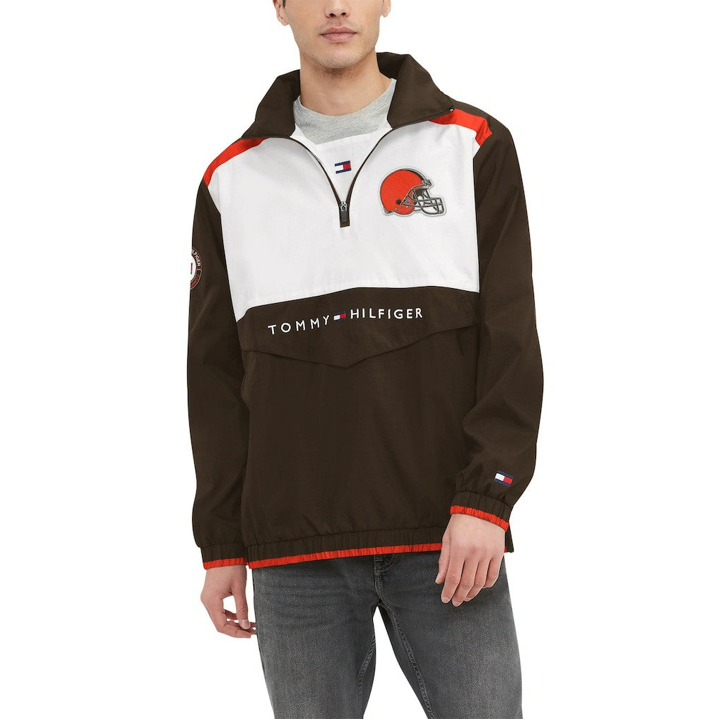 Cleveland Browns Tommy Hilfiger Carter Half-Zip Hooded Top - Brown/White - NFL