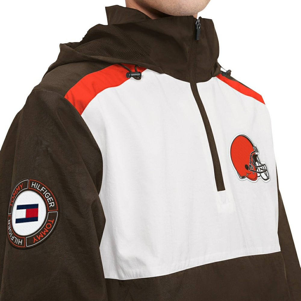 Cleveland Browns Tommy Hilfiger Carter Half-Zip Hooded Top - Brown/White - NFL