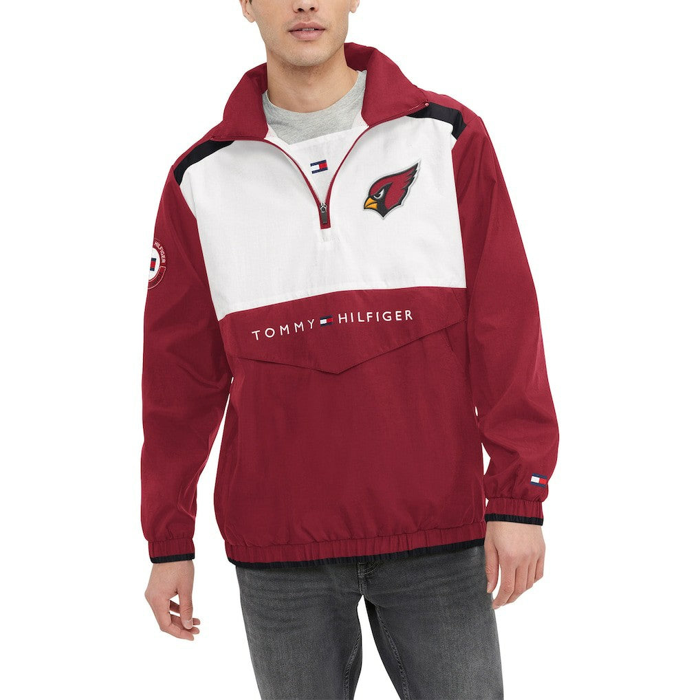 Arizona Cardinals Tommy Hilfiger Carter Half-Zip Hooded Top - Cardinal/White - NFL