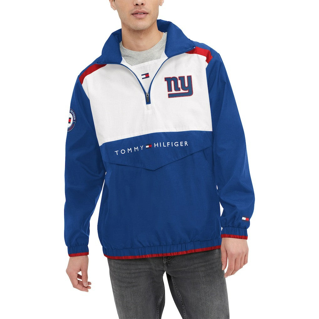New York Giants Tommy Hilfiger Carter Half-Zip Hooded Top - Royal/White - NFL