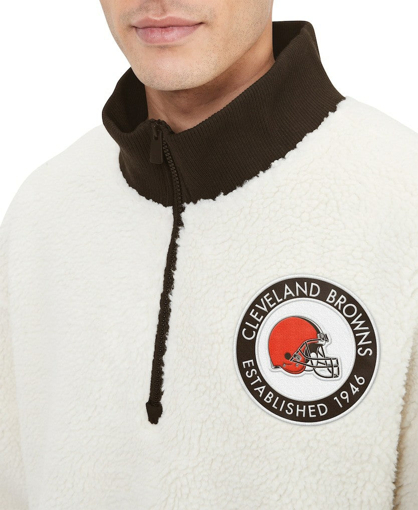 Cleveland Browns Tommy Hilfiger Jordan Sherpa Quarter-Zip Sweatshirt - Cream - NFL