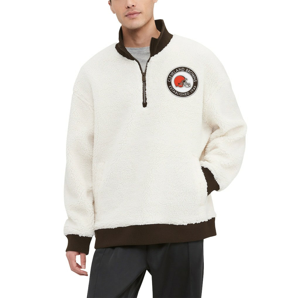 Cleveland Browns Tommy Hilfiger Jordan Sherpa Quarter-Zip Sweatshirt - Cream - NFL