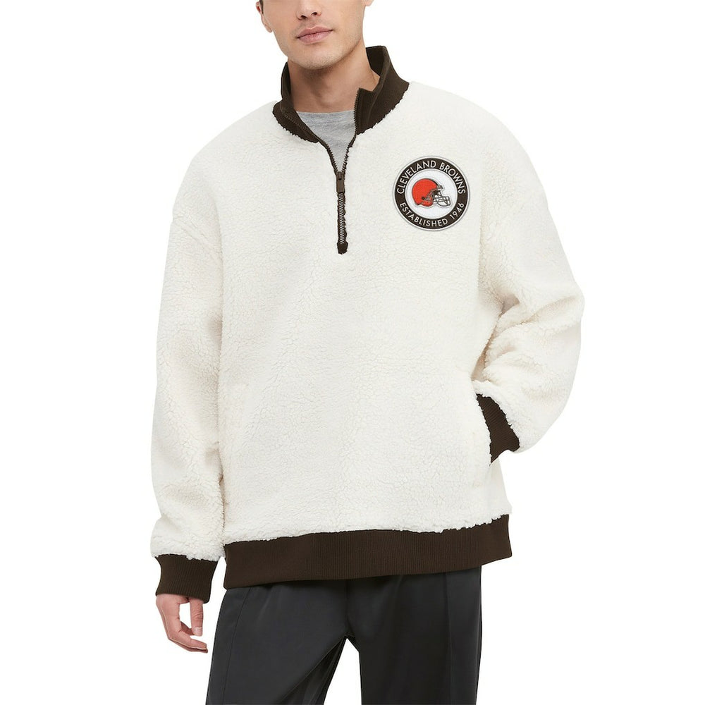 Cleveland Browns Tommy Hilfiger Jordan Sherpa Quarter-Zip Sweatshirt - Cream - NFL