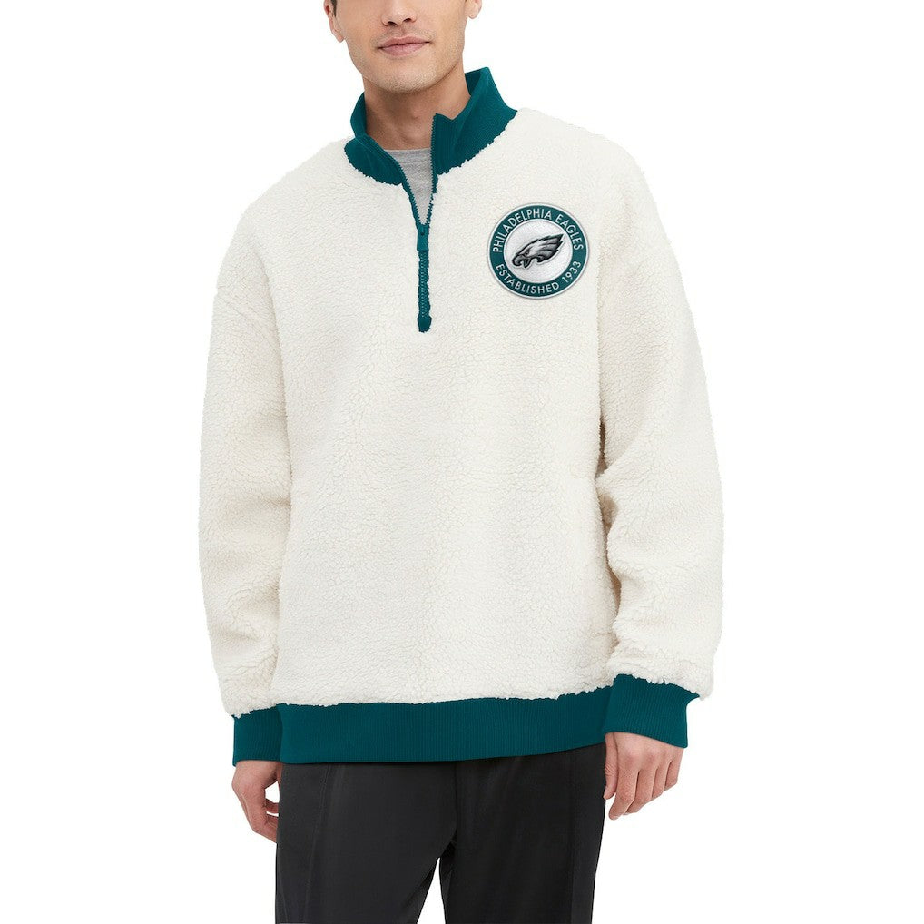 Philadelphia Eagles Tommy Hilfiger Jordan Sherpa Quarter-Zip Sweatshirt - Cream - NFL