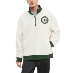 Green Bay Packers Tommy Hilfiger Jordan Sherpa Quarter-Zip Sweatshirt - Cream - NFL
