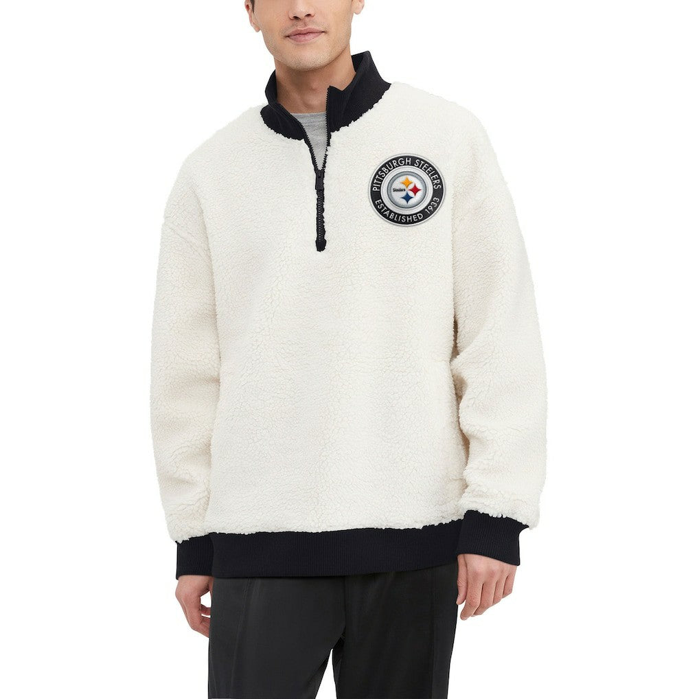 Pittsburgh Steelers Tommy Hilfiger Jordan Sherpa Quarter-Zip Sweatshirt - Cream - NFL