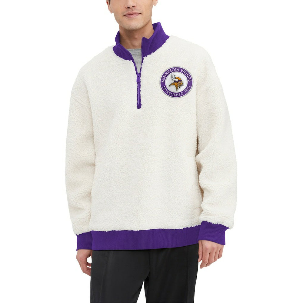Minnesota Vikings Tommy Hilfiger Jordan Sherpa Quarter-Zip Sweatshirt - Cream - NFL