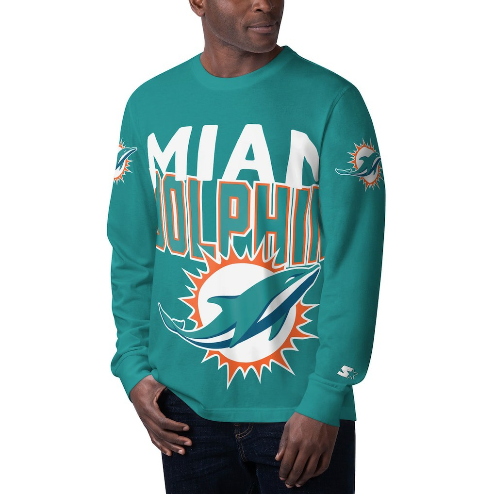 Miami Dolphins Starter Clutch Hit Long Sleeve T-Shirt - Aqua - NFL
