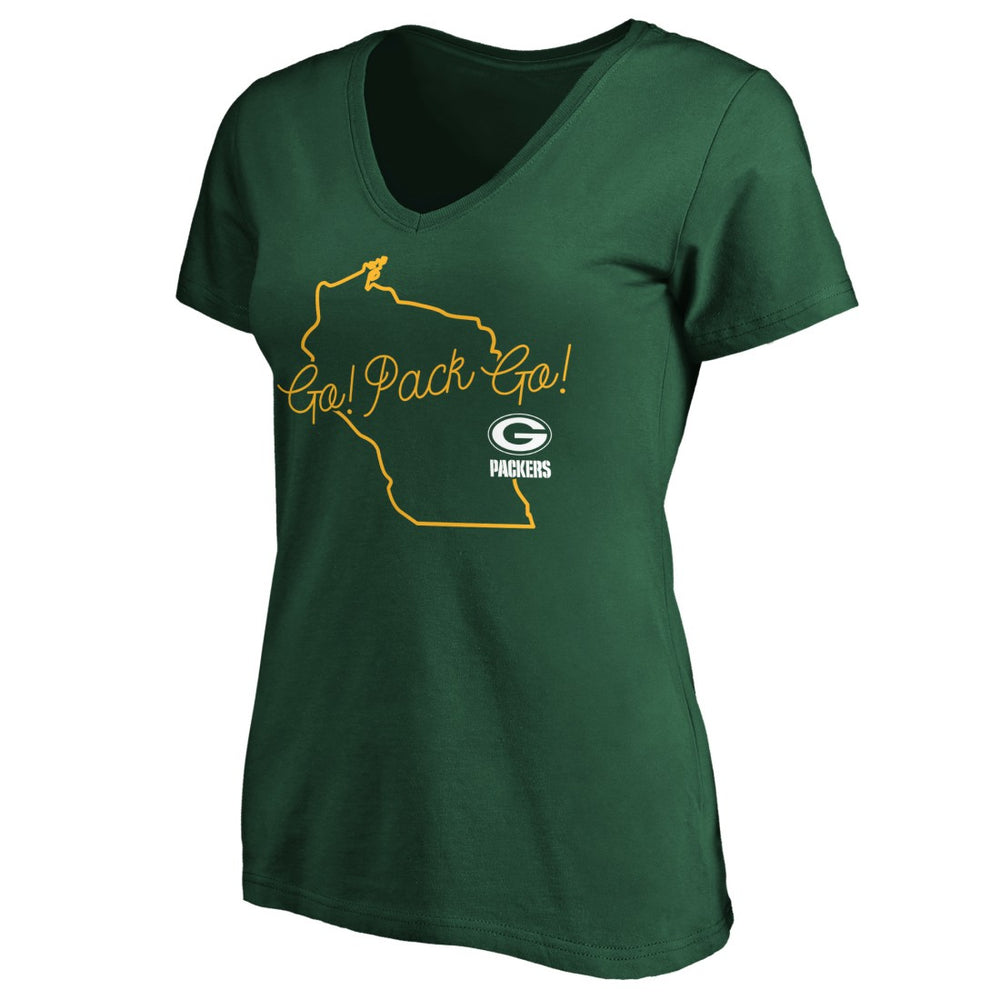 Green Bay Packers Women's Script V-Neck T-Shirt - Green - NFL