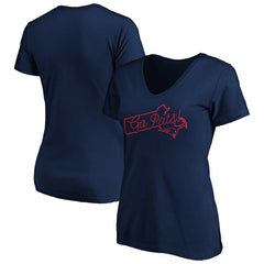 New England Patriots Women's Script V-Neck T-Shirt - Navy - NFL