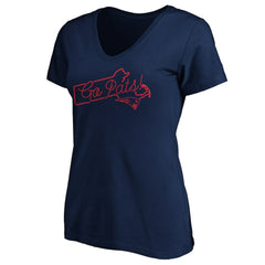 New England Patriots Women's Script V-Neck T-Shirt - Navy - NFL
