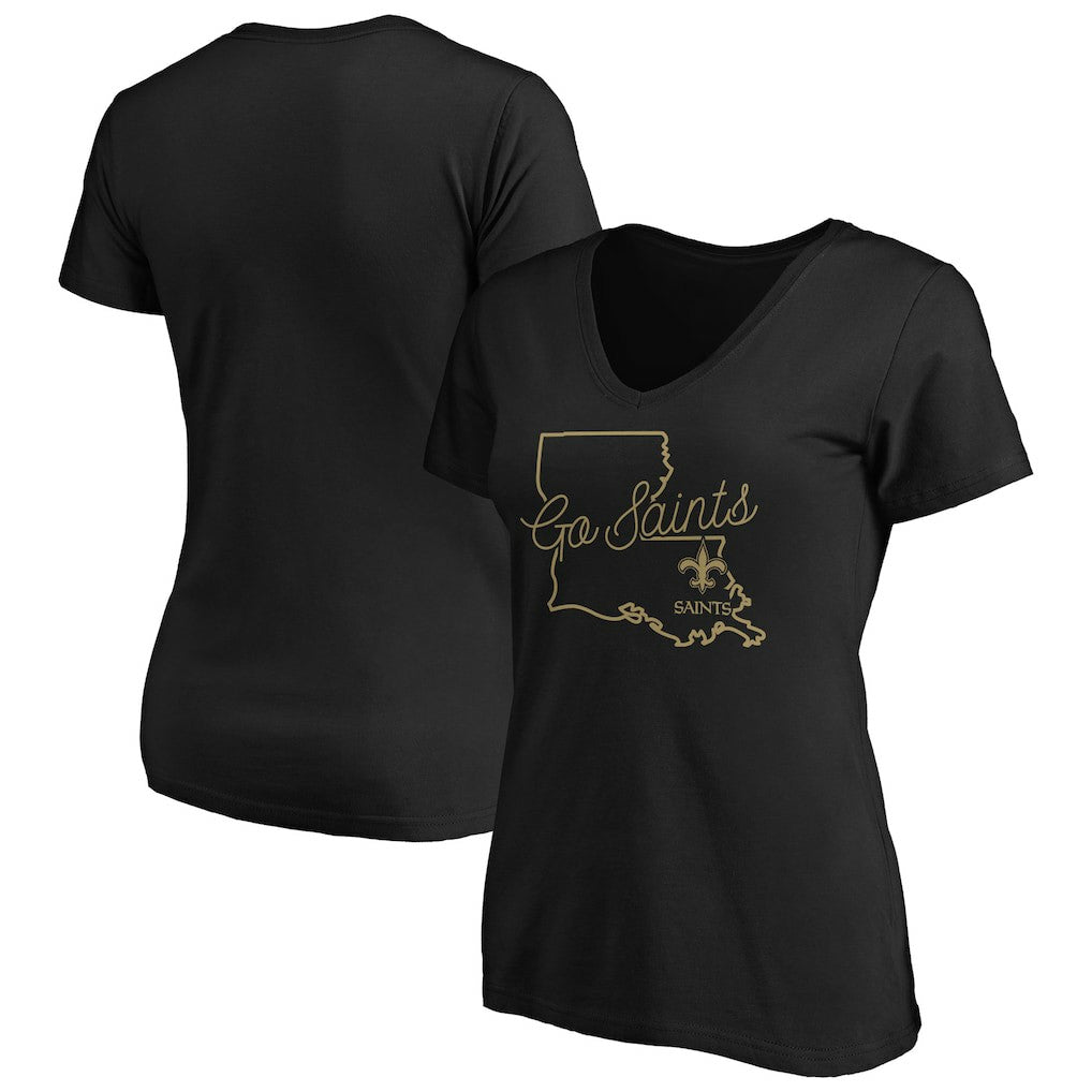 New Orleans Saints Women's Script V-Neck T-Shirt - Black - NFL