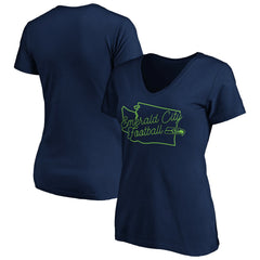 Seattle Seahawks Women's Script V-Neck T-Shirt - College Navy - NFL