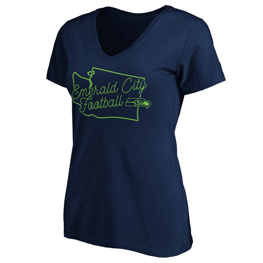 Seattle Seahawks Women's Script V-Neck T-Shirt - College Navy - NFL