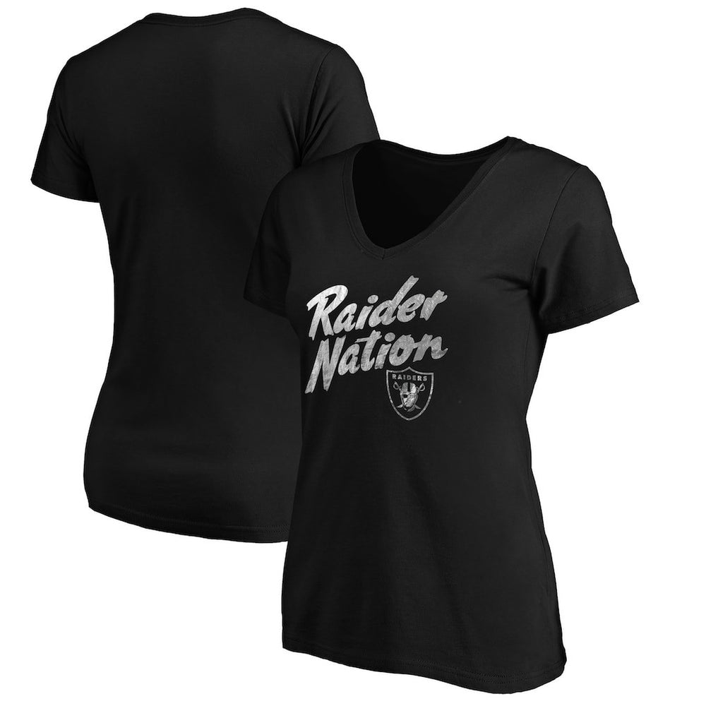 Las Vegas Raiders Women's Hometown Collection Raider Nation V-Neck T-Shirt - Black - NFL