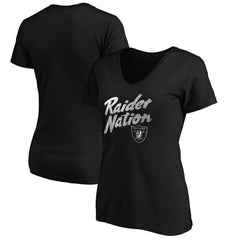 Las Vegas Raiders Women's Hometown Collection Raider Nation V-Neck T-Shirt - Black - NFL