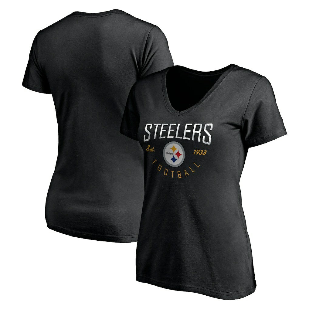 Pittsburgh Steelers Women's Live For It V-Neck T-Shirt - Black - NFL