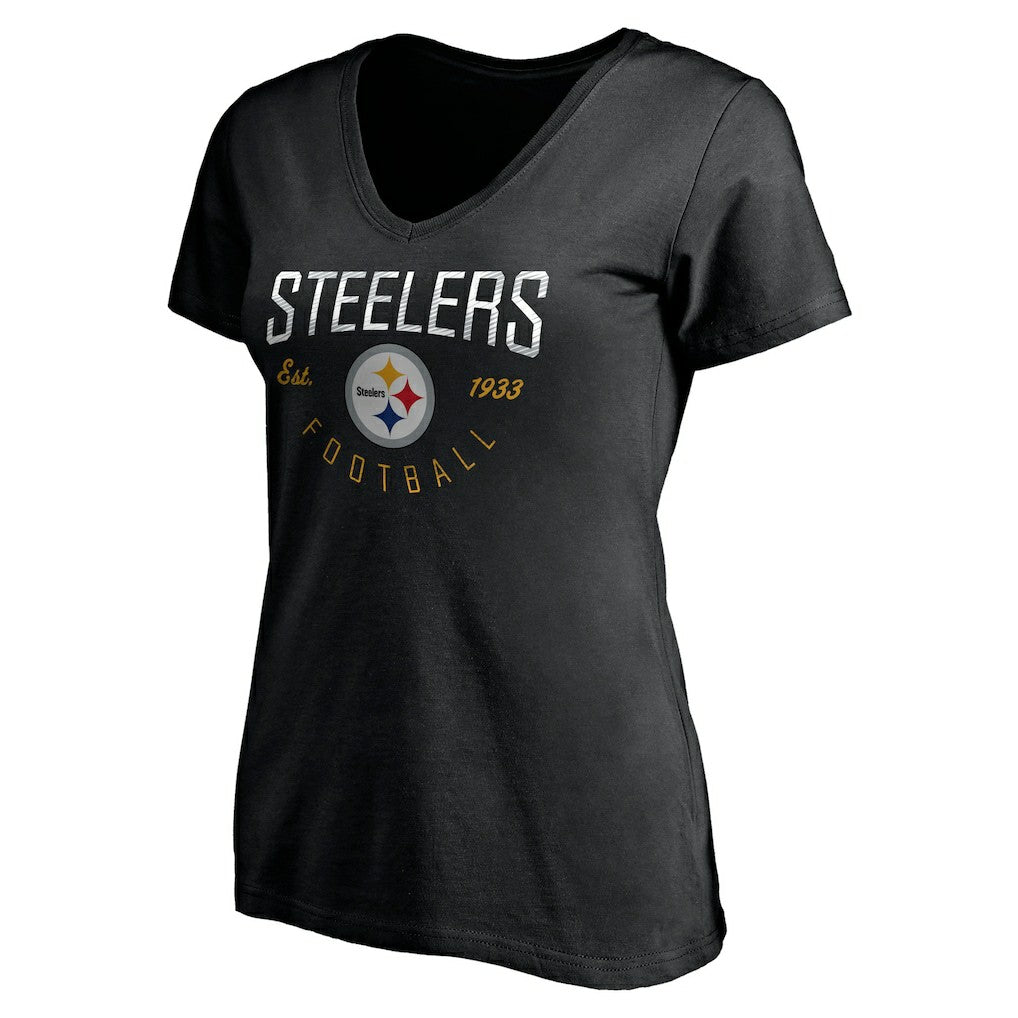 Pittsburgh Steelers Women's Live For It V-Neck T-Shirt - Black - NFL