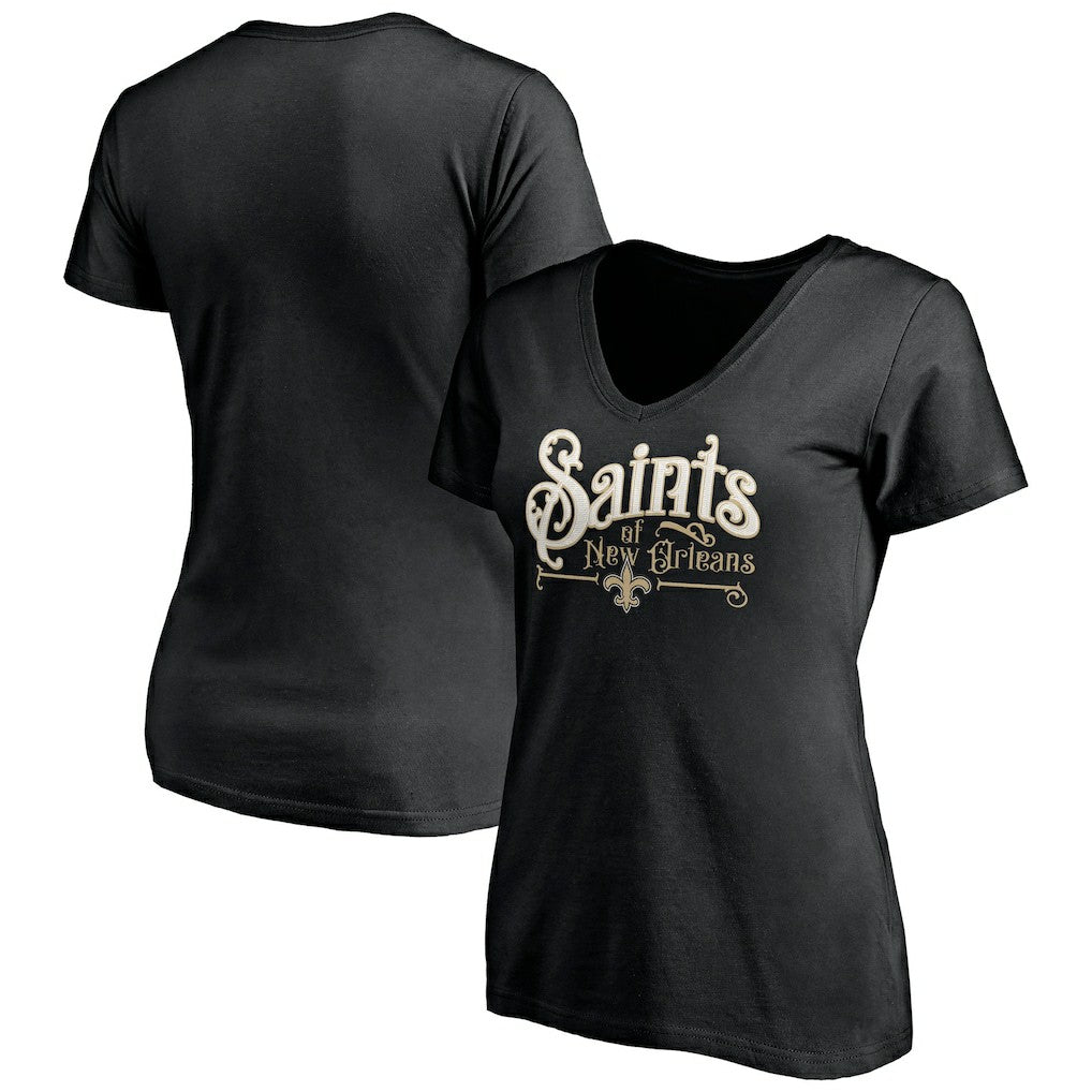 New Orleans Saints Women's Hometown Collection V-Neck T-Shirt - Black - NFL