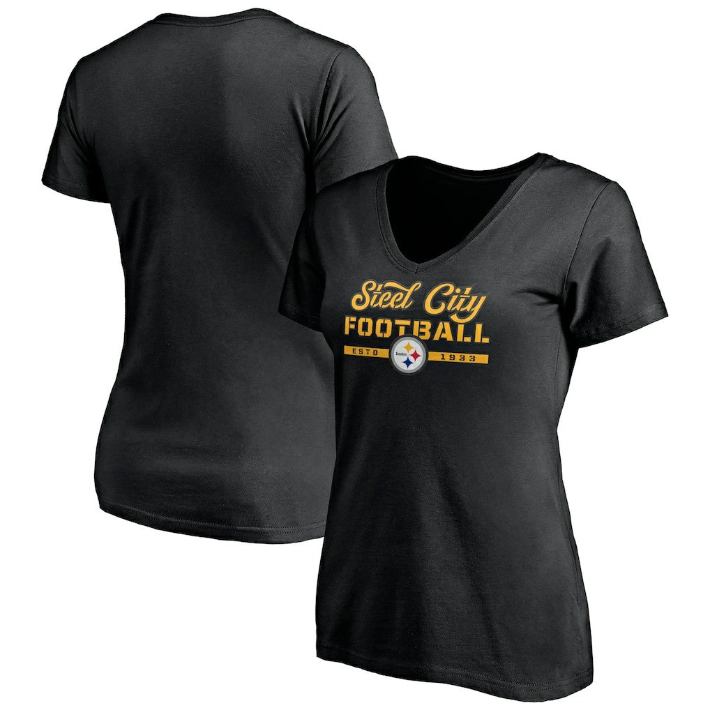 Pittsburgh Steelers Women's Hometown Collection Steel City V-Neck T-Shirt - Black - NFL
