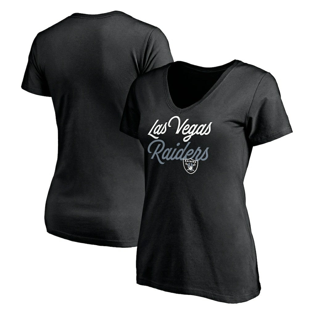 Las Vegas Raiders Women's Long Stride V-Neck T-Shirt - Black - NFL