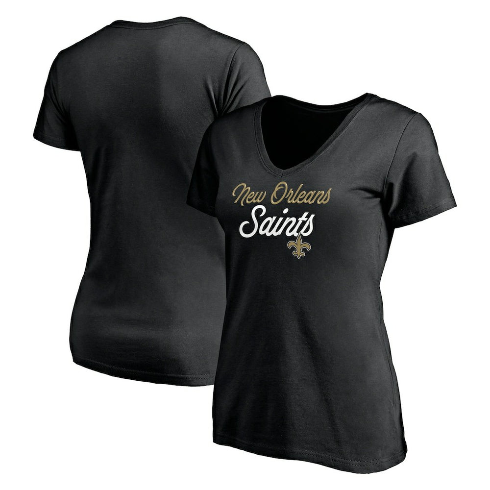New Orleans Saints Women's Long Stride V-Neck T-Shirt - Black - NFL